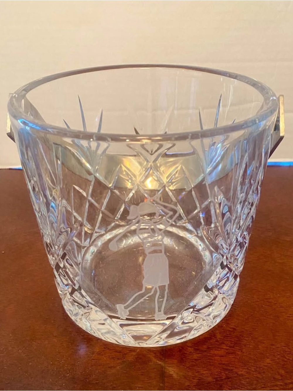 Crystal Cut Ice Bucket with Etched Golfer Design